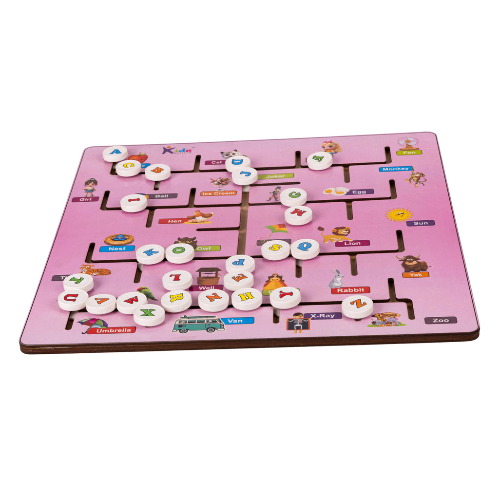 Wooden Alphabet Maze Puzzle Board with Letter Match & Writing Practice Slates for Early Learning (3+ Yrs)
