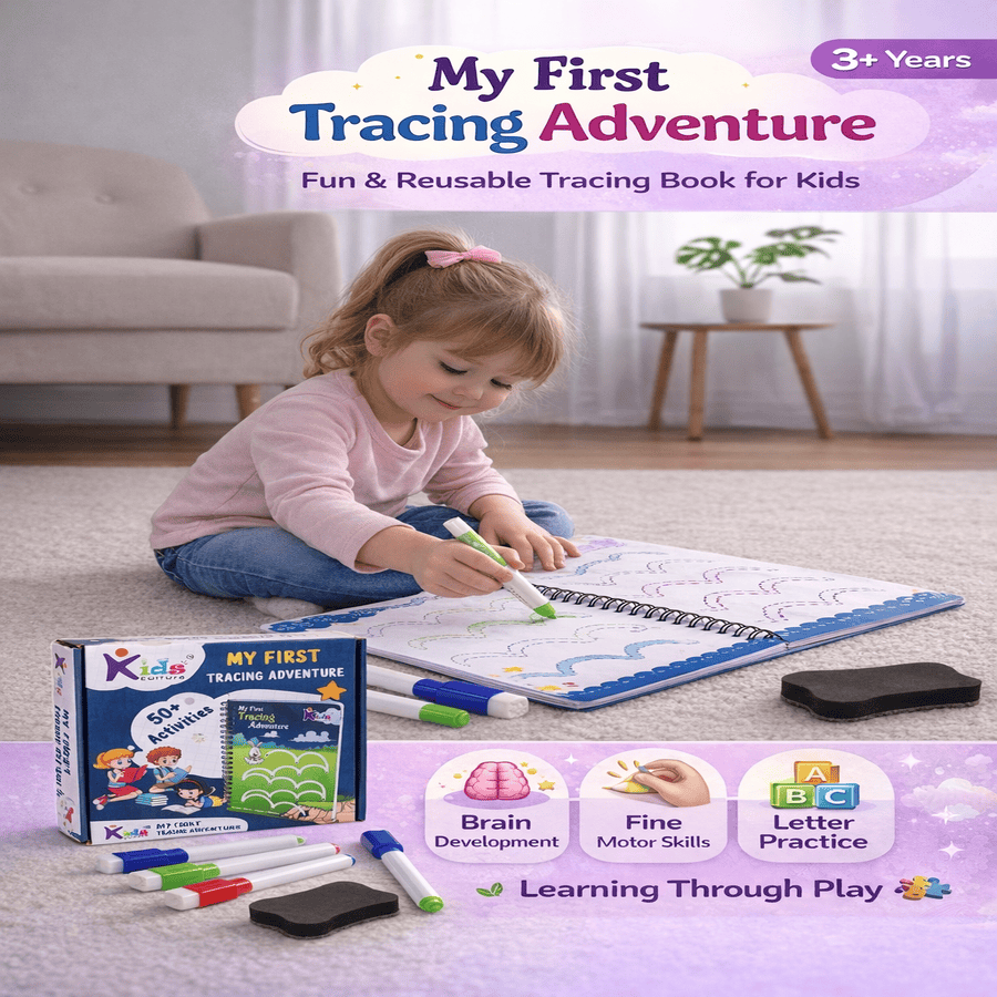 My First Tracing Adventure – Reusable Kids Tracing Book with Markers & Eraser | Early Writing Learning Toy (Ages 2–5) | Motor skills development