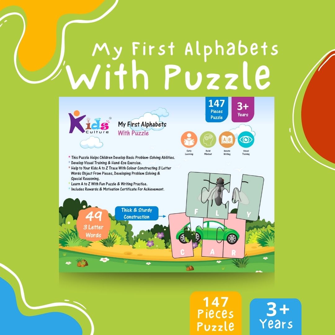 My First Alphabets with Puzzle | 147 Pcs 3 Letter Puzzle Kit with Coloring Book, Activities, Certificate | Early Learning Alphabet & Spelling Game for Kids 3+ Years