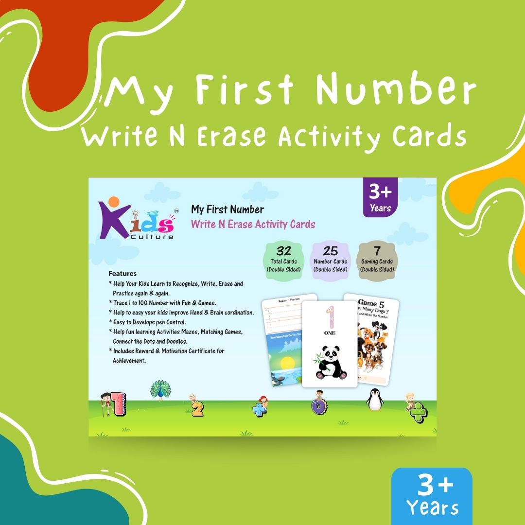 My First Number Write & Erase Activity Cards | 32 Reusable Flashcards, Pen, Exercise Book & Certificate | Early Learning Numbers Activity Kit for Kids