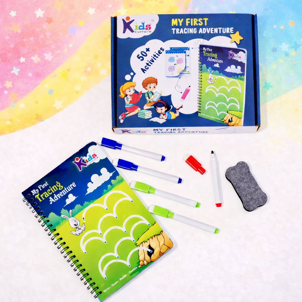My First Tracing Adventure – Reusable Kids Tracing Book with Markers & Eraser | Early Writing Learning Toy (Ages 2–5) | Motor skills development