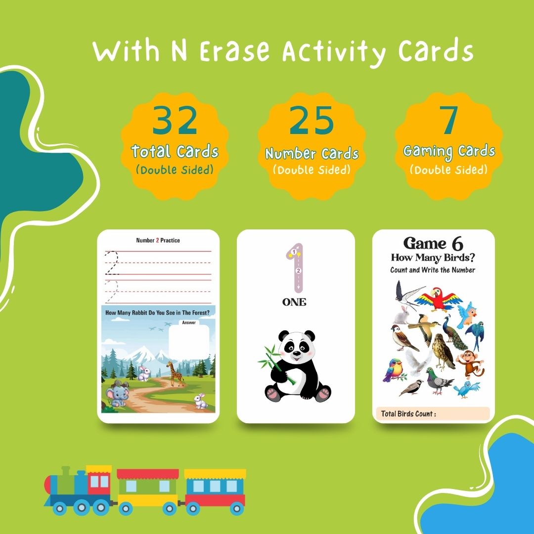 My First Number Write & Erase Activity Cards | 32 Reusable Flashcards, Pen, Exercise Book & Certificate | Early Learning Numbers Activity Kit for Kids