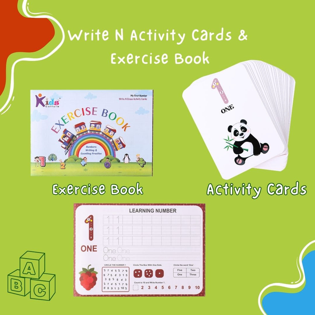 My First Number Write & Erase Activity Cards | 32 Reusable Flashcards, Pen, Exercise Book & Certificate | Early Learning Numbers Activity Kit for Kids