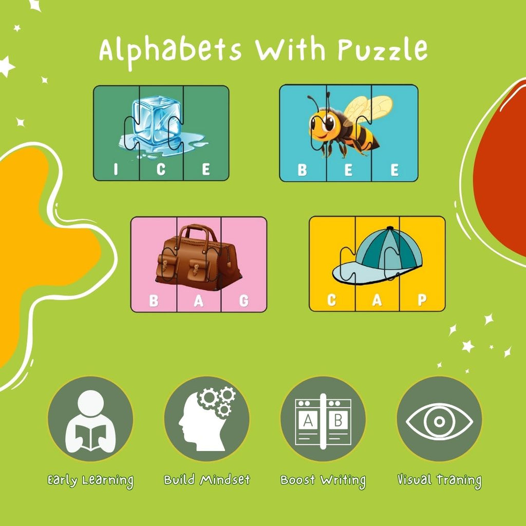 My First Alphabets with Puzzle | 147 Pcs 3 Letter Puzzle Kit with Coloring Book, Activities, Certificate | Early Learning Alphabet & Spelling Game for Kids 3+ Years