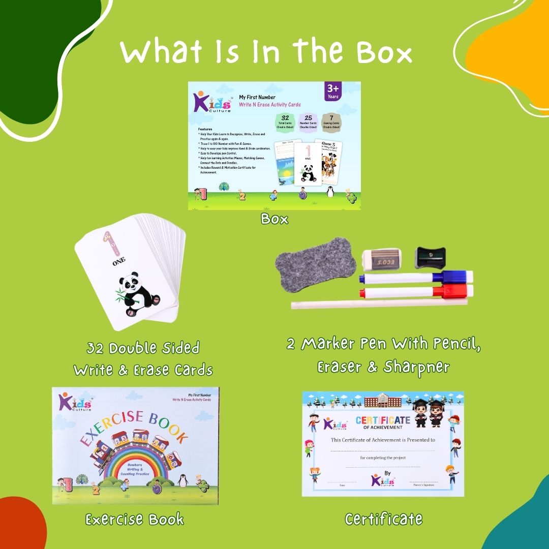 My First Number Write & Erase Activity Cards | 32 Reusable Flashcards, Pen, Exercise Book & Certificate | Early Learning Numbers Activity Kit for Kids