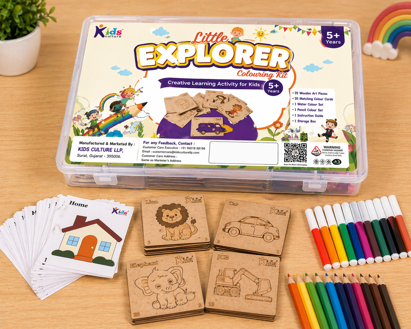 Kids Culture Little Explorer Colouring Kit for Kids 5+ Years | 35 Wooden Art Pieces + 35 Matching Colour Cards + Colour Set + Pencil Colours | DIY Educational Creative Colouring Activity Kit for Boys & Girls