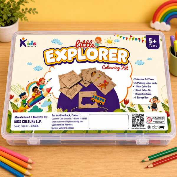 Kids Culture Little Explorer Colouring Kit for Kids 5+ Years | 35 Wooden Art Pieces + 35 Matching Colour Cards + Colour Set + Pencil Colours | DIY Educational Creative Colouring Activity Kit for Boys & Girls