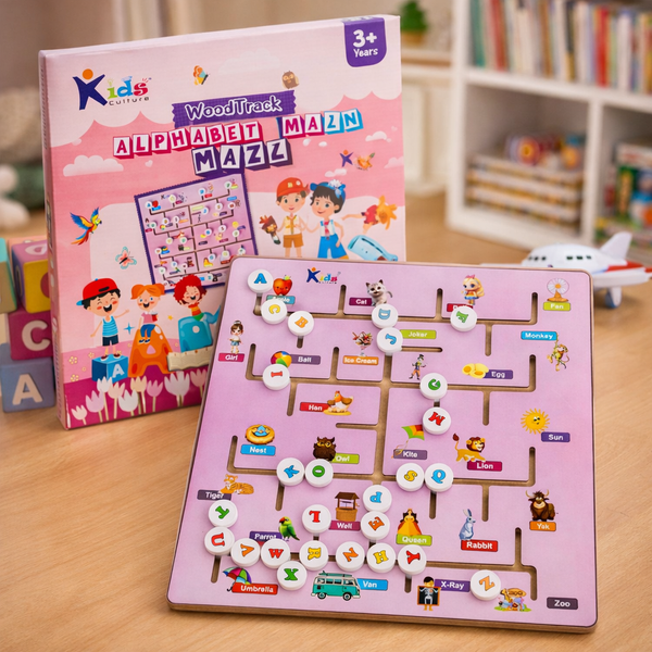 Wooden Alphabet Maze Puzzle Board with Letter Match & Writing Practice Slates for Early Learning (3+ Yrs)