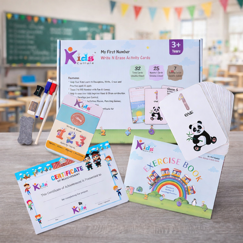 My First Number Write & Erase Activity Cards | 32 Reusable Flashcards, Pen, Exercise Book & Certificate | Early Learning Numbers Activity Kit for Kids