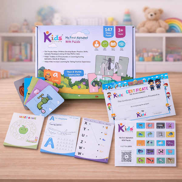 My First Alphabets with Puzzle | 147 Pcs 3 Letter Puzzle Kit with Coloring Book, Activities, Certificate | Early Learning Alphabet & Spelling Game for Kids 3+ Years