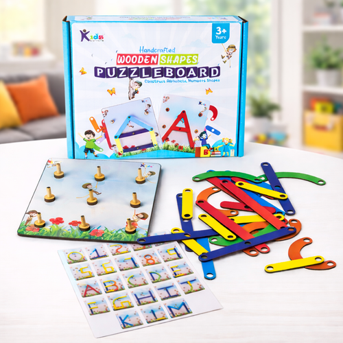 Alphanumeric Wooden Puzzle Board Montessori Learning Toy Letters Numbers Shapes Multicolor 28 Pieces for Toddlers Age 2 to 5 Years