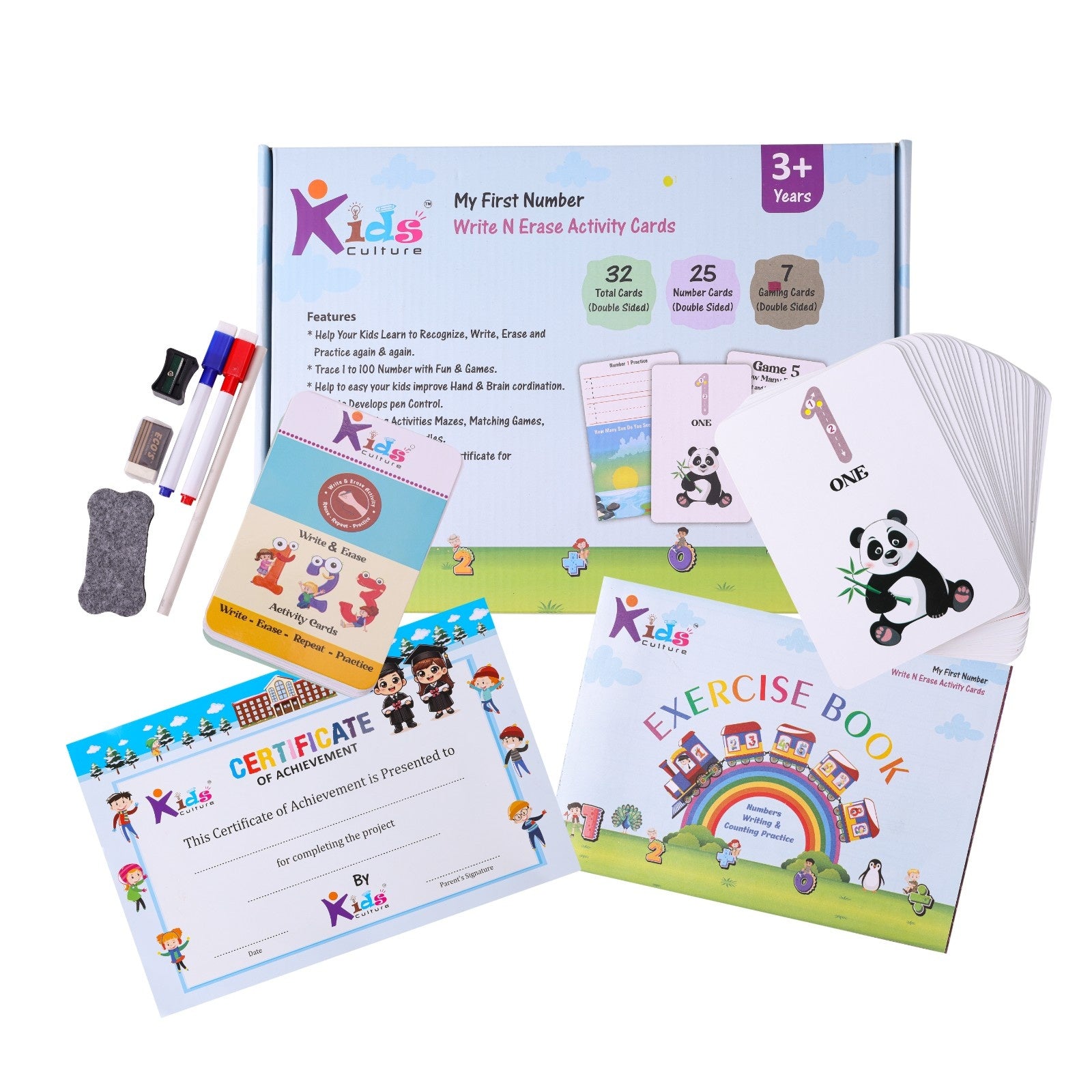Kids Culture My First Number Write & Erase Activity Cards for Kids 3+ Years | Number Tracing, Counting Practice & Brain Development Educational Learning Toy