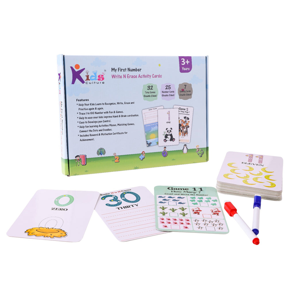 My First Number Write & Erase Activity Cards | 32 Reusable Flashcards, Pen, Exercise Book & Certificate | Early Learning Numbers Activity Kit for Kids