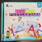 Alphanumeric Wooden Puzzle Board Montessori Learning Toy Letters Numbers Shapes Multicolor 28 Pieces for Toddlers Age 2 to 5 Years