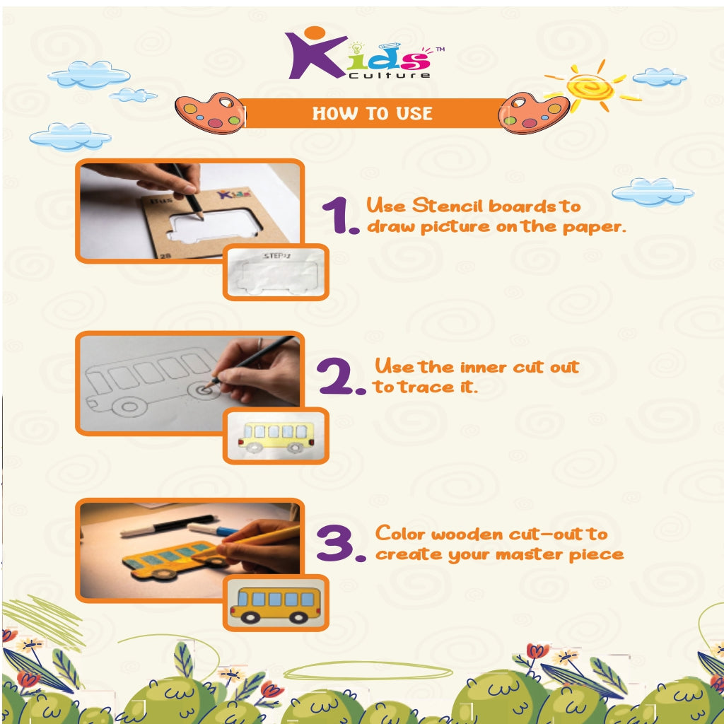 Kids Culture Little Explorer Colouring Kit for Kids 5+ Years | 35 Wooden Art Pieces + 35 Matching Colour Cards + Colour Set + Pencil Colours | DIY Educational Creative Colouring Activity Kit for Boys & Girls